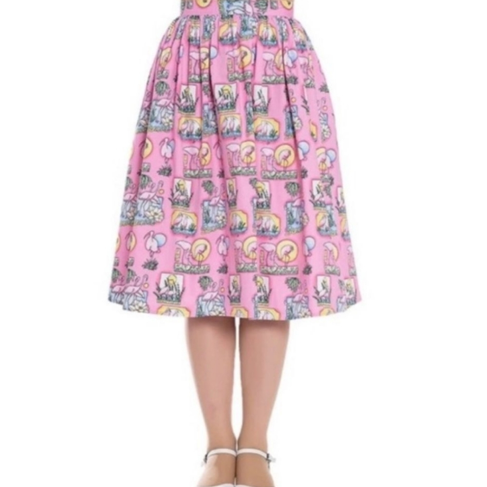 Hell Bunny Maxine Flamingo Sunset Skirt SzXS NWT